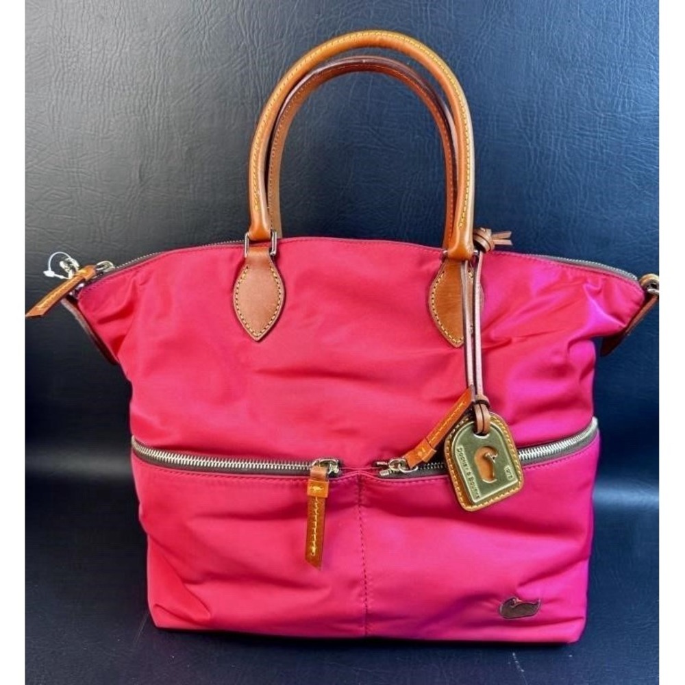 NWT Dooney & Bourke Leather Nylon Large Pocket Satchel Hot Pink $198